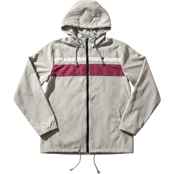 Bird's Surf Shed Other - Bird's Surf Shed Windbreaker Large Tan Colorblock Hooded Jacket Surf Retro
